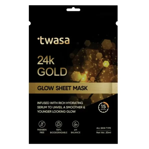 Twasa 24k Gold Glow Sheet Mask For Fine Lines & Wrinkles and Youthful Skin - 20ml available on Herbkart