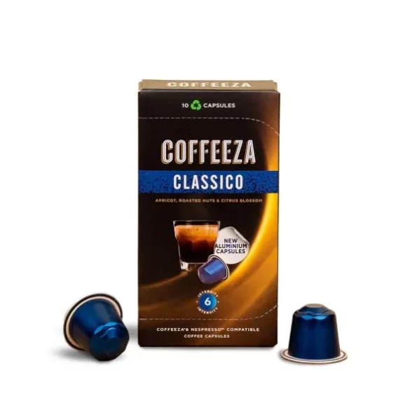 COFFEEZA Classico Aluminium Coffee Capsules, Intensity - 6, 100% Arabica Coffee (10 Capsules) available on Herbkart