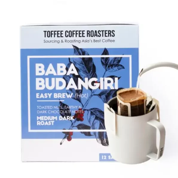 Toffee Coffee Roasters, Baba Budangiri Coffee, Easy Brew (Hot Brew) Coffee Bag, Pack of 12 Sachets, Medium Dark Roast, Grounded Coffee available on Herbkart