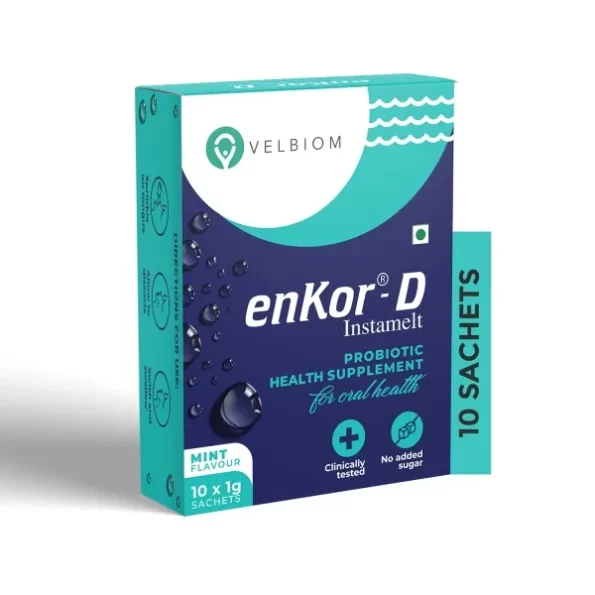 Velbiom EnKor-D Immunity Boosting Daily Probiotic - 10 Sachets Pack, Mint Flavour available on Herbkart