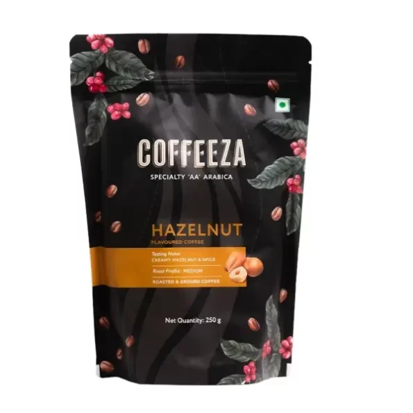 COFFEEZA Hazelnut Flavoured Ground Coffee Powder, Fine Grind (Espresso & Moka Pots) - 250Gm available on Herbkart