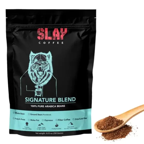 SLAY Signature Pure 100% Arabica Roasted Ground Coffee Powder Bag, Single Origin, Medium Roast,250G, French Press available on Herbkart