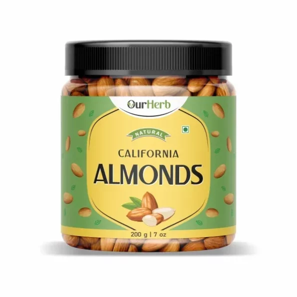 OurHerb Natural Premium California Dried Almonds 200g Pack Jar available on Herbkart