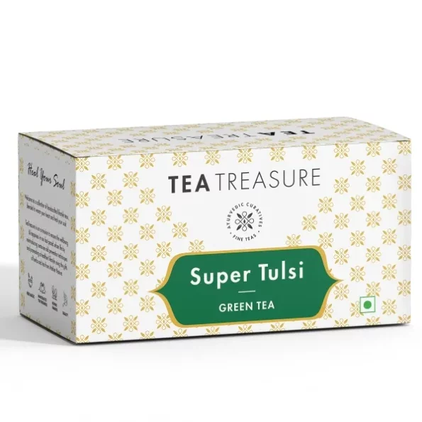 Tea Treasure Super Tulsi Green Tea (18 Pyramid Tea Bags) available on Herbkart