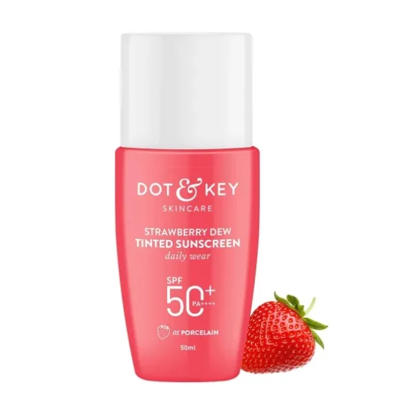 Dot & Key Strawberry Dew Tinted Sunscreen SPF 50+ Pa++++ - 01 Porcelain, 50ml available on Herbkart