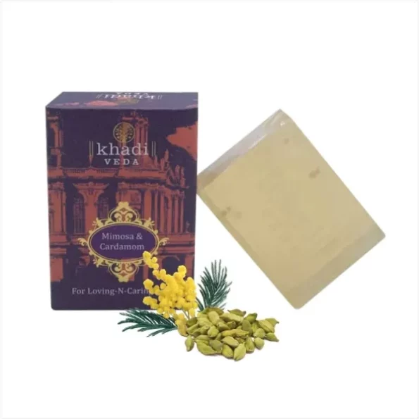 khadi VEDA Mimosa & Cardamom Bathing Bar 100gm available on Herbkart