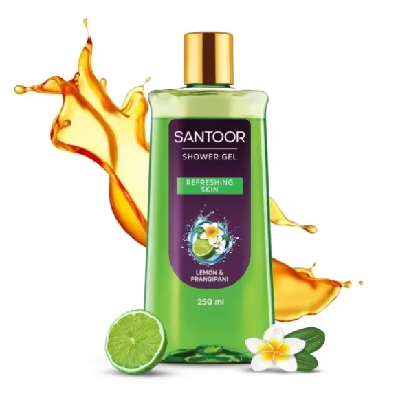 Santoor Refreshing Shower Gel With Natural Lemon & Frangipani Extracts 250ml available on Herbkart