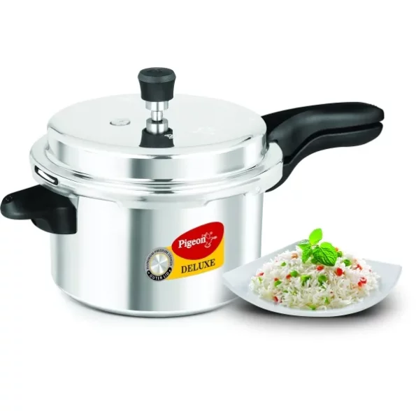 Pigeon Deluxe Aluminium Outer Lid Pressure Cooker, 5 Litres, Silver, Herbkart8t771jiat013RL.webp, Herbkart8t771jiat013RL