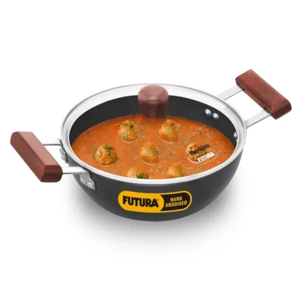 Hawkins Futura 2 Litre Deep Kadhai, Induction Deep Fry Pan, Hard Anodised Kadai with Glass Lid available on Herbkart