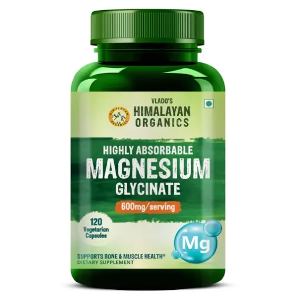 Vlado's Himalayan Organics Highly Absorbable Magnesium Glycinate, Support Overall Nerve And Muscle Health, Strong Bones For Men & Women - 120 Vegetable Capsules, HO-MagnesiumGlycinate-120Caps-1.webp, HO MagnesiumGlycinate 120Caps 1