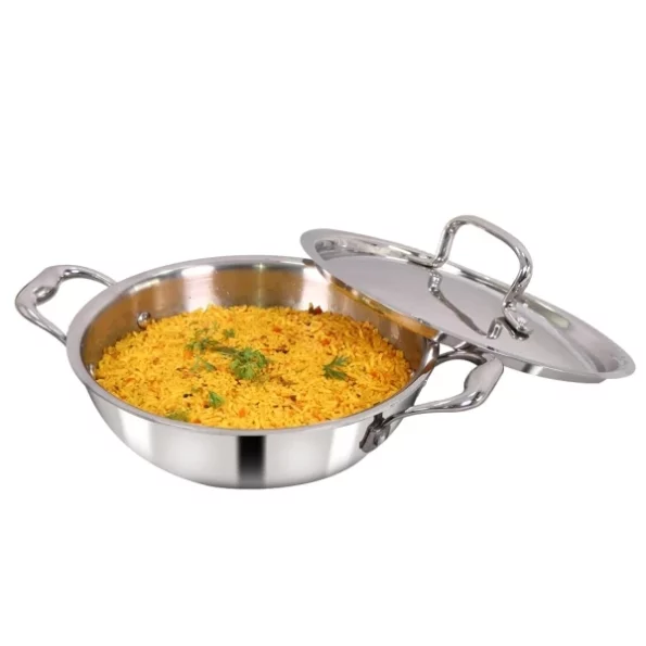 Wonderchef Nigella Tri-ply Stainless Steel 24 cm Kadhai with Lid, 2.2 litres, 2.6mm Thickness available on Herbkart