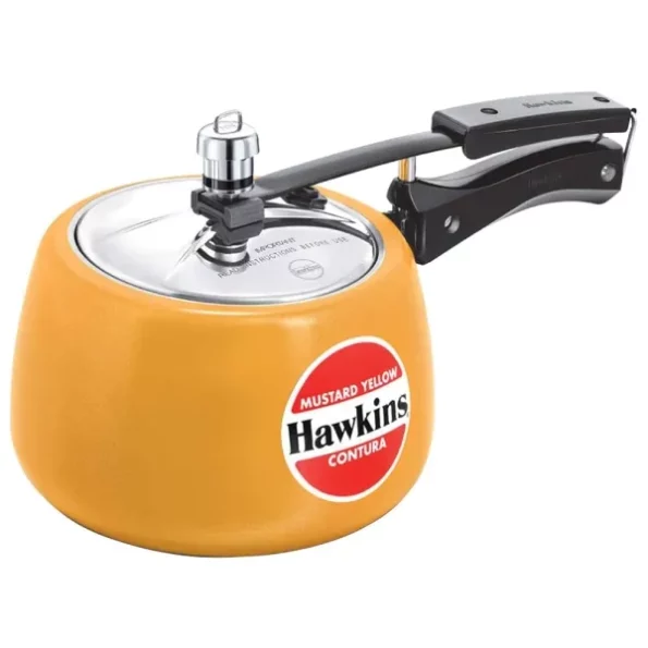 Hawkins 3 Litre Contura Pressure Cooker, Ceramic Coated Handi Inner Lid Cooker, Mustard Yellow available on Herbkart