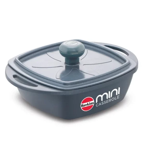 Hawkins Aluminium 0.75 liter Mini Casserole With Lid, Square Series Die-Cast Pan, Grey available on Herbkart