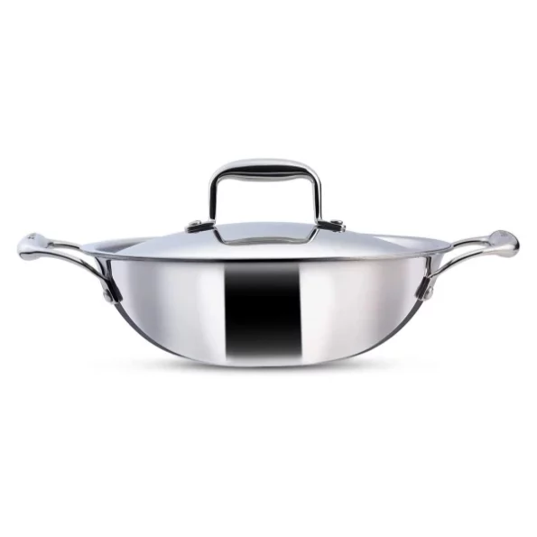 Wonderchef Nigella Tri-ply Stainless Steel 20 cm Kadhai with Lid, 1.5 Litre, 2.6mm Thickness available on Herbkart