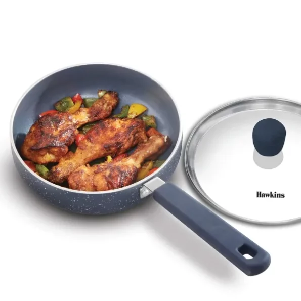 Hawkins Ceramic Nonstick Frying Pan, 17 cm Diameter, Induction Fry Pan with Glass Lid available on Herbkart