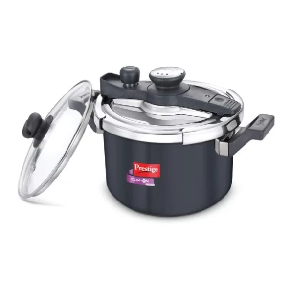 Prestige Svachh Clip-on 5 Litre Hard Anodised Outer Lid Aluminium Pressure Cooker, Black available on Herbkart