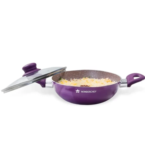 Wonderchef Royal Velvet Non-Stick 26cm Kadhai with Lid and Handles, 3 mm Thick available on Herbkart