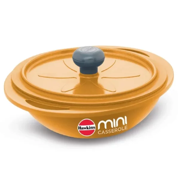 Hawkins Aluminium 0.75 liter Mini Casserole with Lid, Round Series Die-Cast Pan, Yellow available on Herbkart