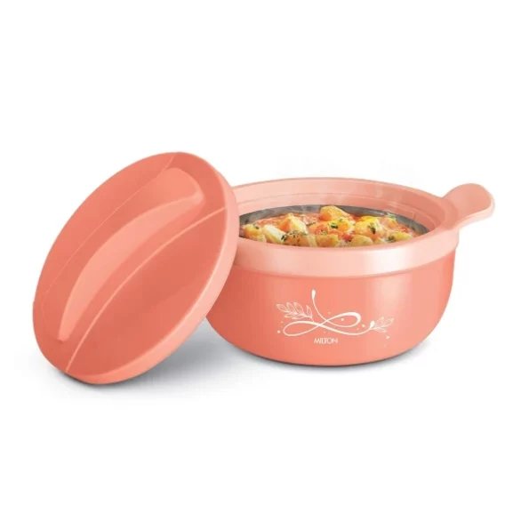 MILTON Crave 2500 Inner Stainless Steel Serving Casserole with Lid, 2150 ml, Peach available on Herbkart