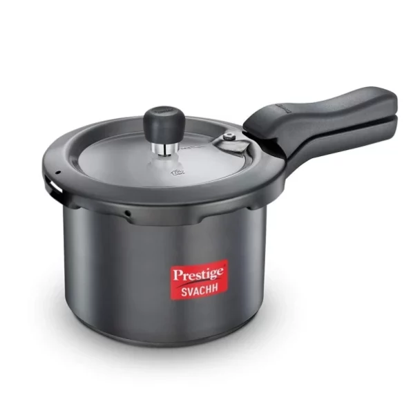 Prestige Svachh 3 Litre Outer Lid Pressure Cooker With Hard Anodized Aluminium Body (Black), 3 Litre available on Herbkart