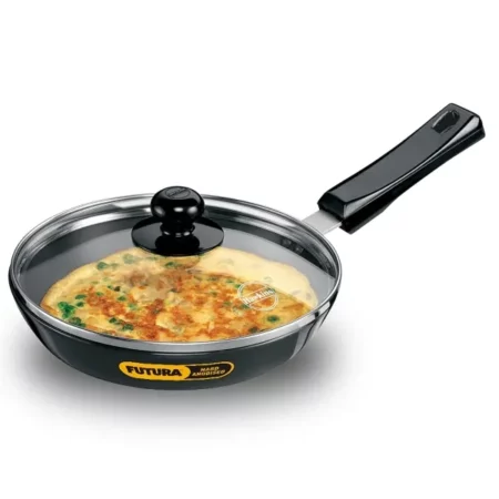 Hawkins Futura 22 cm Frying Pan, Hard Anodised Fry Pan with Glass Lid, Small Frying Pan, Black (AF22G)