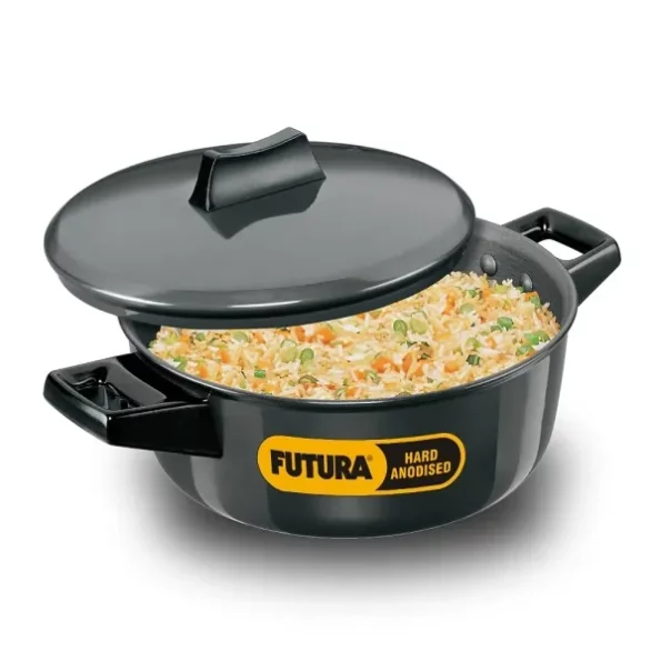 Hawkins Futura 2 Litre Cook n Serve Bowl, Hard Anodised Saucepan with Hard Anodised Lid available on Herbkart