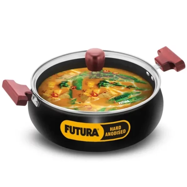 Hawkins Futura 5 Litre Cook n Serve Handi, Hard Anodised Biryani Handi with Glass Lid available on Herbkart