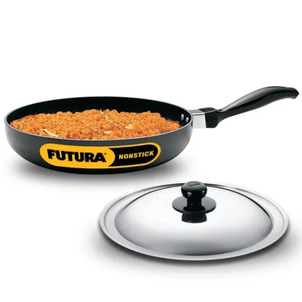 Hawkins Futura 24 cm Frying Pan, Non Stick Fry Pan with Stainless Steel, Black available on Herbkart