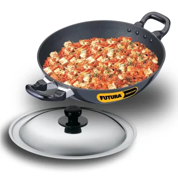 Hawkins Futura Nonstick Kadhai 2.5 L, 26 cm, 3.25 mm with SS lid available on Herbkart