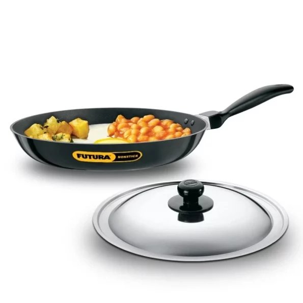 Hawkins Futura 28 cm Frying Pan, Non Stick Fry Pan with Stainless Steel Lid, Blac available on Herbkart