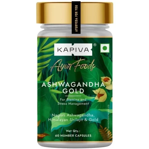 Kapiva Ashwagandha Gold Capsules | 60 Capsules | Boost Energy & Reduce Stress | Herbkart available on Herbkart