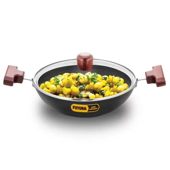 Hawkins Futura 1.5 Litre Deep Fry Pan, Hard Anodised Kadai with Glass Lid available on Herbkart