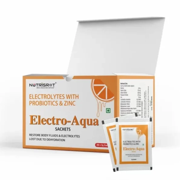 NUTRISROTÃŒ Electro-Aqua Instant Hydration & Energy Drink In Orange Flavour (20 Sachet) available on Herbkart