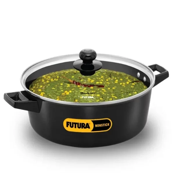 Hawkins Futura 5 litre Cook n Serve Casserole, Non Stick Saucepan with Glass Lid available on Herbkart