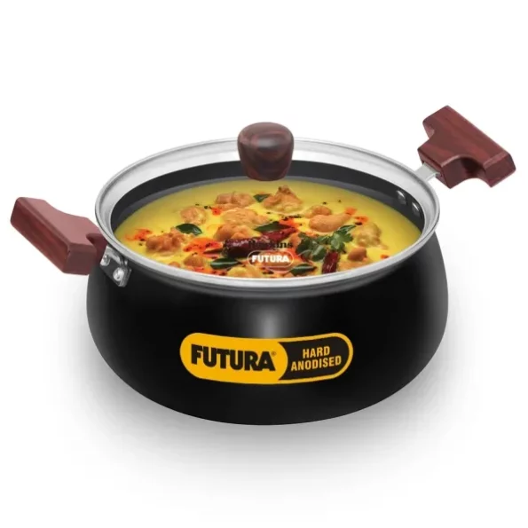 Hawkins Futura 3 Litre Cook N Serve Handi, Hard Anodised Biryani Handi With Glass Lid available on Herbkart