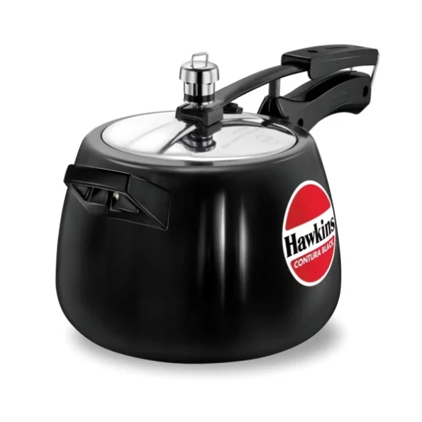 Hawkins 4 Litre Contura Black Pressure Cooker, Hard Anodised Inner Lid Cooker, Handi Cooker, Black available on Herbkart