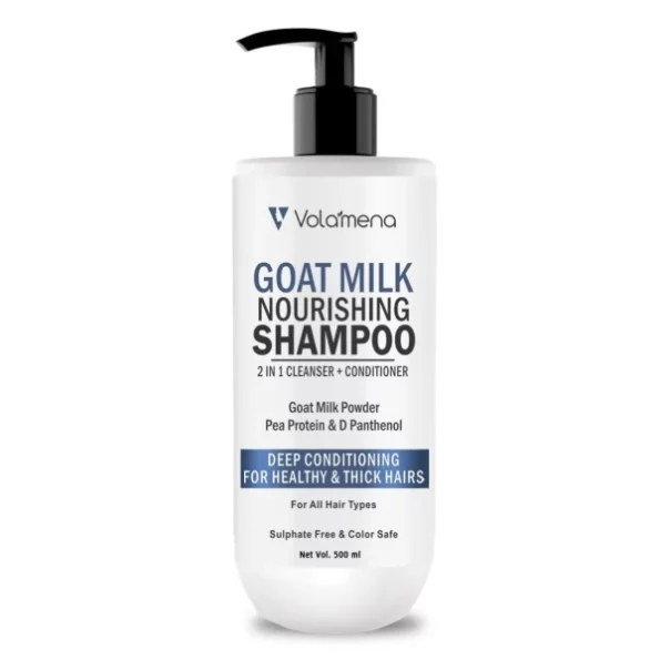 Volamena Goat Milk shampoo, 2 in 1 hair cleanser, Goat Milk protein,& D panthenol (Vitamin B5) 500 ml available on Herbkart