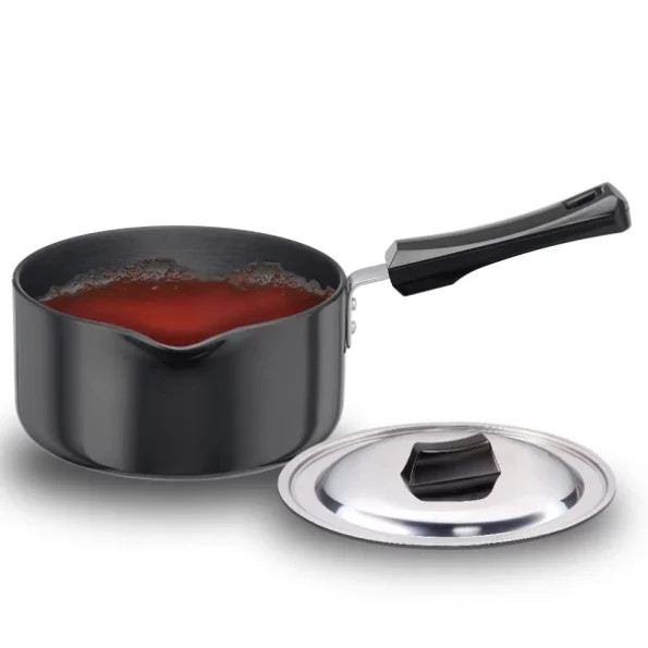 Futura Hard Anodised Ezee Pour Saucepan 2L, 18 cm, 3.25 mm with SS Lid and Induction Compatible Base available on Herbkart