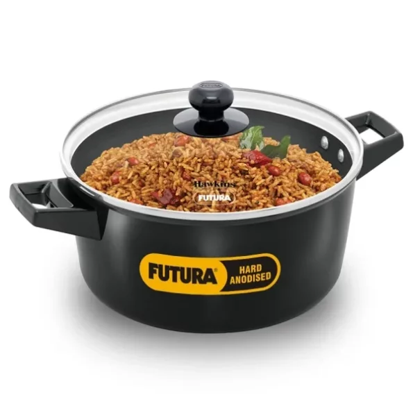 Hawkins Futura 4 Litre Cook N Serve Casserole, Hard Anodised Saucepan with Glass Lid available on Herbkart