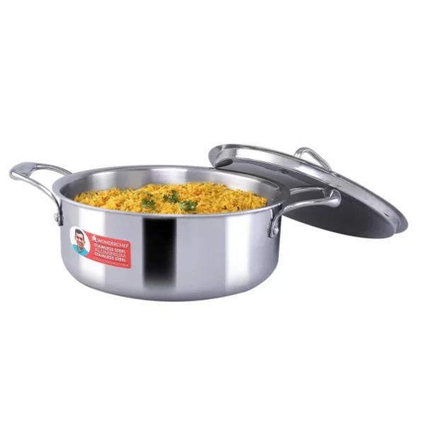 Wonderchef Nigella Tri-ply Stainless Steel 24 cm Casserole, 4.8 litres, 2.6mm Thickness available on Herbkart