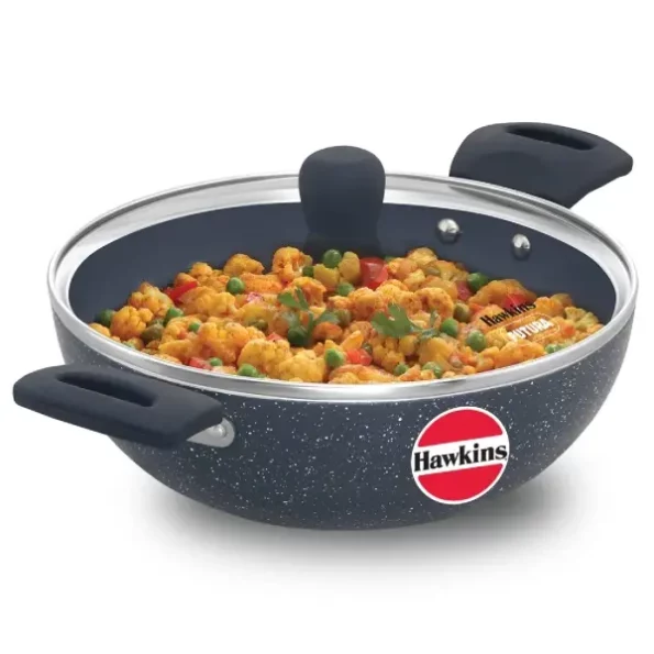 Hawkins Ceramic Nonstick 2.5 Litre Deep Kadhai, Induction Deep Fry Pan with Glass Lid available on Herbkart