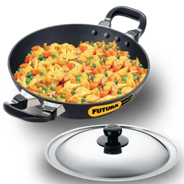 Hawkins Futura 1.5 Litre Deep Fry Pan, Non Stick Kadai with Stainless Steel Lid, Black available on Herbkart