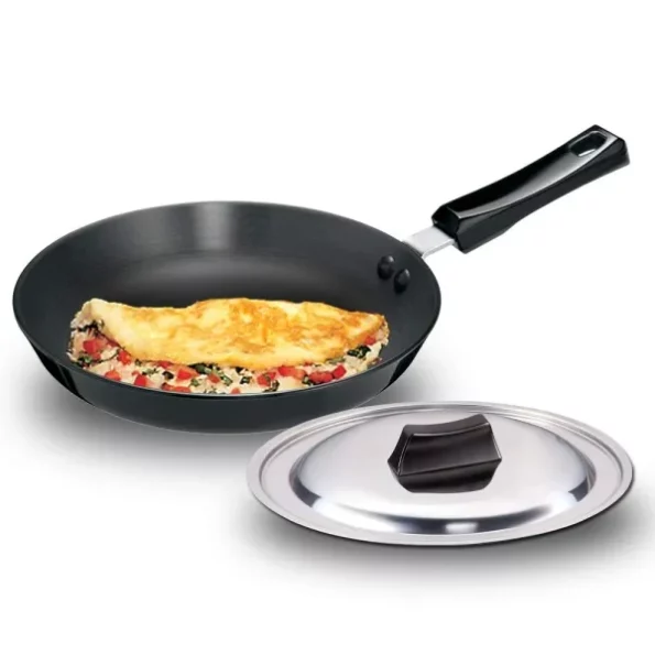 Hawkins Futura 24 cm Frying Pan, Hard Anodised Fry Pan with Stainless Steel Lid, Black available on Herbkart