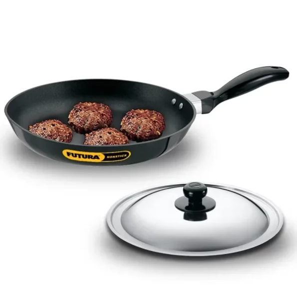 Hawkins Futura 24 cm Frying Pan, Non Stick Fry Pan with Stainless Steel Lid, Black available on Herbkart