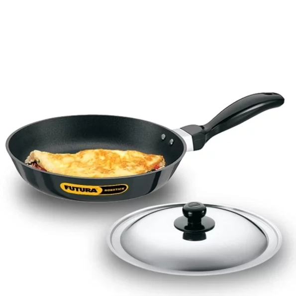 Hawkins Futura 20 cm Frying Pan, Non Stick Fry Pan with Stainless Steel Lid, Small Frying Pan, Black available on Herbkart