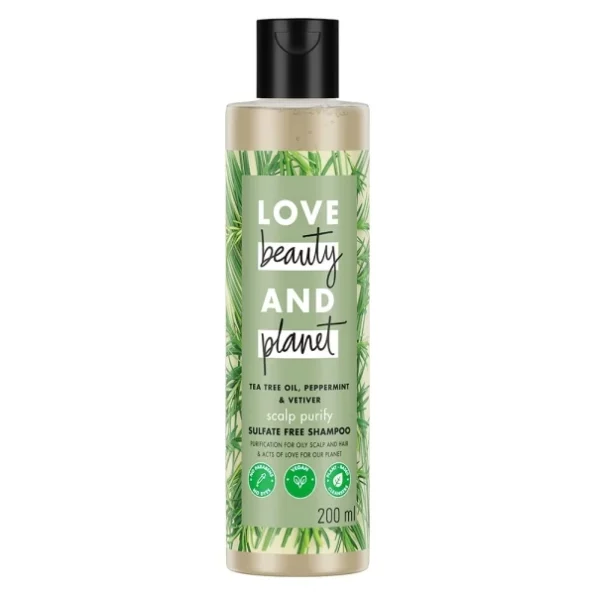 Love Beauty & Planet Tea Tree, Peppermint & Vetiver Sulfate Free Purifying Shampoo, 200ml available on Herbkart