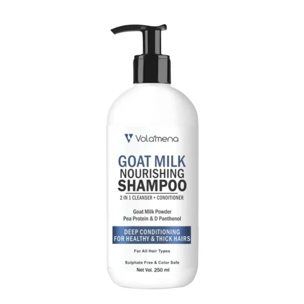 Volamena Goat Milk shampoo, 2 in 1 hair cleanser, Goat Milk protein,& D panthenol (Vitamin B5) 250 ml available on Herbkart