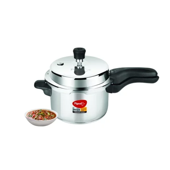 Pigeon Inox Stainless Steel Pressure Cooker with Outer Lid, 3 Litre, Silver available on Herbkart