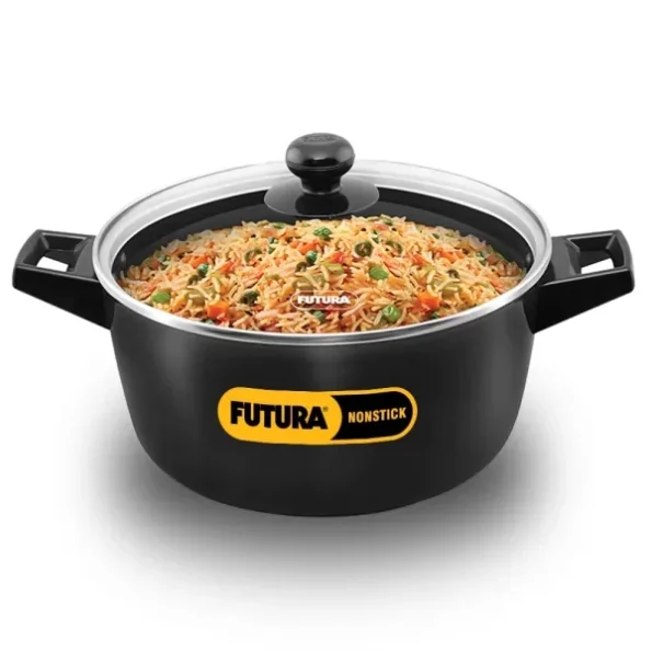 Hawkins Futura 4 Litre Cook n Serve Bowl, Non Stick Saucepan with Glass Lid available on Herbkart