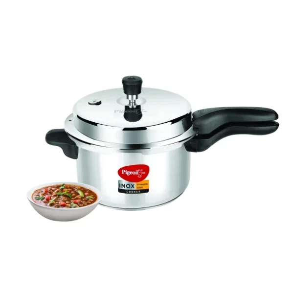 Pigeon Inox Stainless Steel 5 Litre Induction Base Pressure Cooker, Outer Lid, Silver available on Herbkart